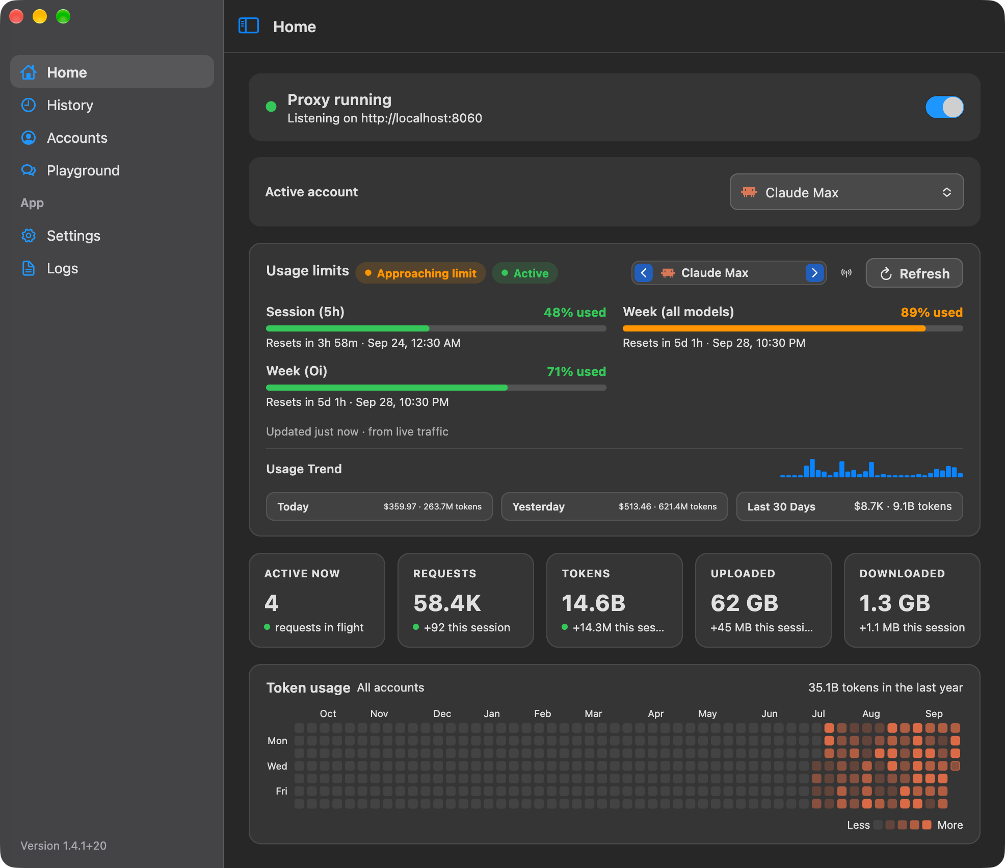 Screenshot of Moxie's Home screen